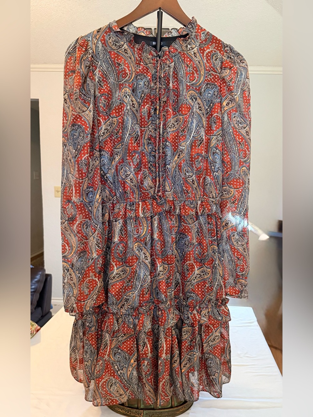 Buffalo David Bitton Red and Blue Paisley Mini Dress Size Medium (OO6)